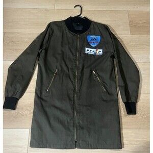 America West Arena Uniform Long Bomber Jacket Size M Green Full Zip Pockets